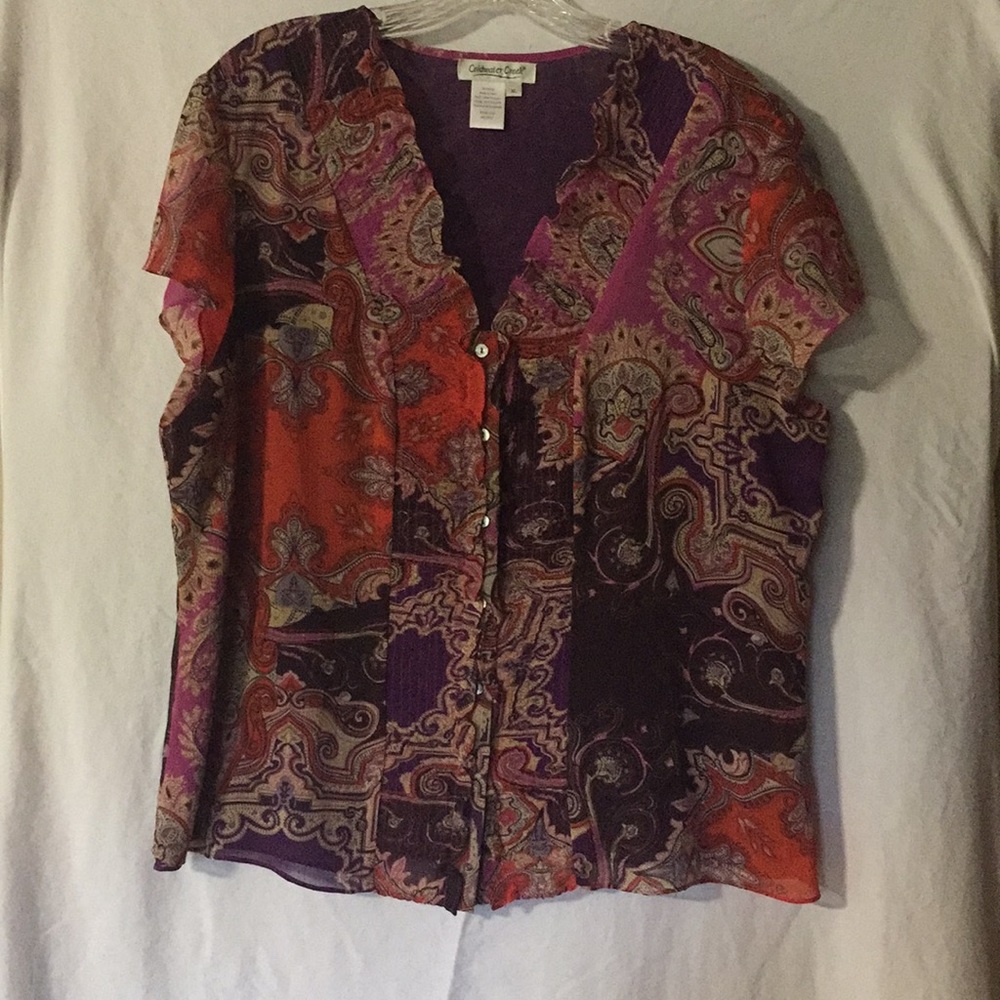 Pink and purple paisley top.